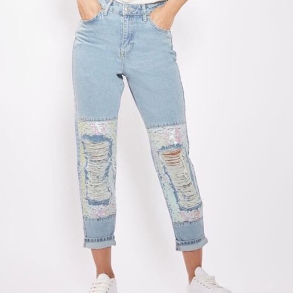 Topshop Sequin High Waist Mom Jeans Size 8 - Picture 1 of 9